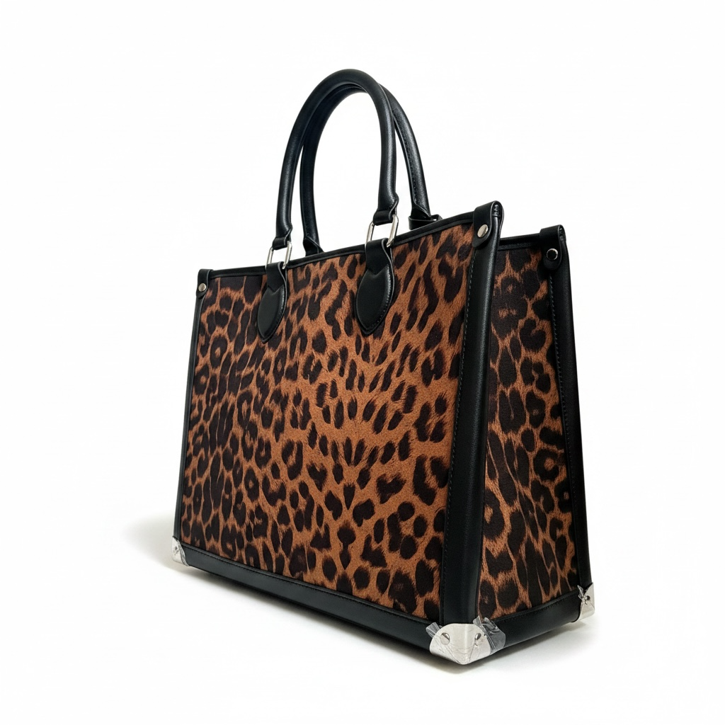 Leopar Desenli ve Gümüş Detaylı Işıltılı Tote Çanta